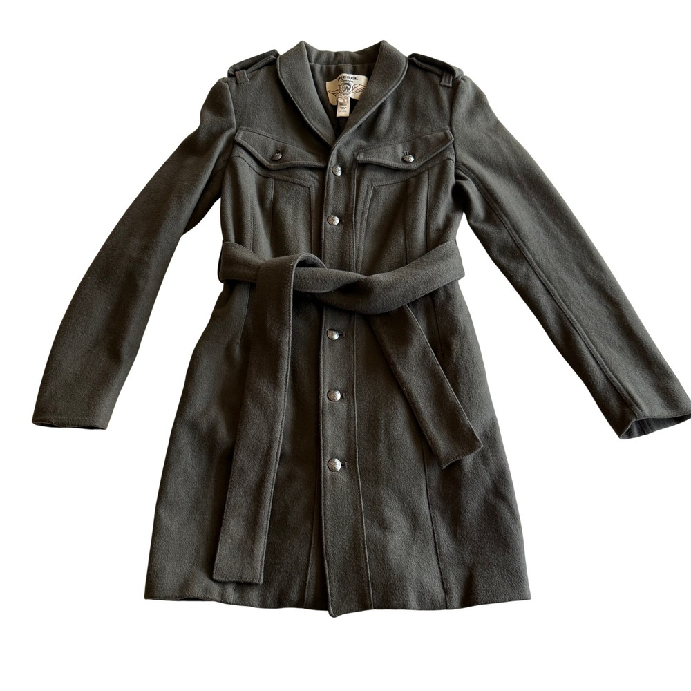 Diesel‎ VTG Y2K Wool Blend Military Olive Seamed Belted Lined Trench Coat XS